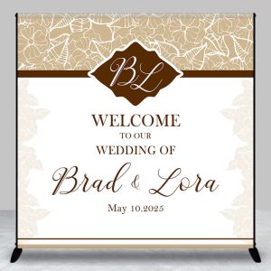 Beige White Floral Custom Name Bridal Shower Backdrop - Aperturee