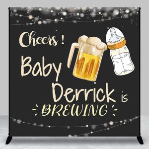 Black Beer Cheers Custom Name Baby Shower Backdrop - Aperturee
