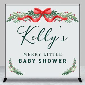Blue Christmas Vibe Custom Name Baby Shower Backdrop - Aperturee