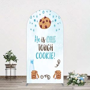 Blue He Is One Tough Cookie Birthday Arch Backdrop - Aperturee