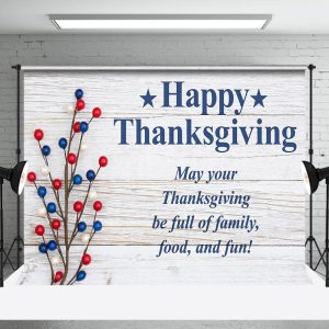 Blue Red Fruit Branch Wood Thanksgiving Day Backdrop - Aperturee