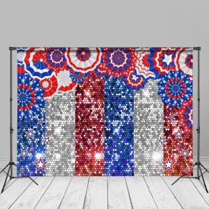 Blue Silver Red Glitter Independence Day Backdrop - Aperturee