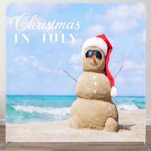 Blue Sky Beach Xmas In July Tension Fabric Backdrop - Aperturee