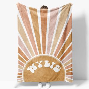 Boho Colorful Rainbow Sunlight Custom Name Blanket - Aperturee