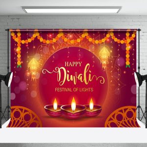 Bokeh Red Festive Of Lights Happy Diwali Backdrop - Aperturee