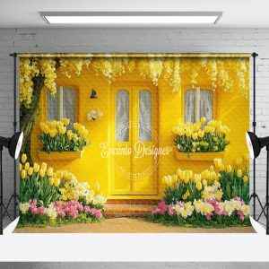 Bright Yellow Floral House Spring Photo Backdrop - Aperturee
