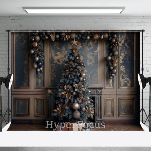 Brown Gold Vintage Wall Tree Christmas Vibe Backdrop - Aperturee
