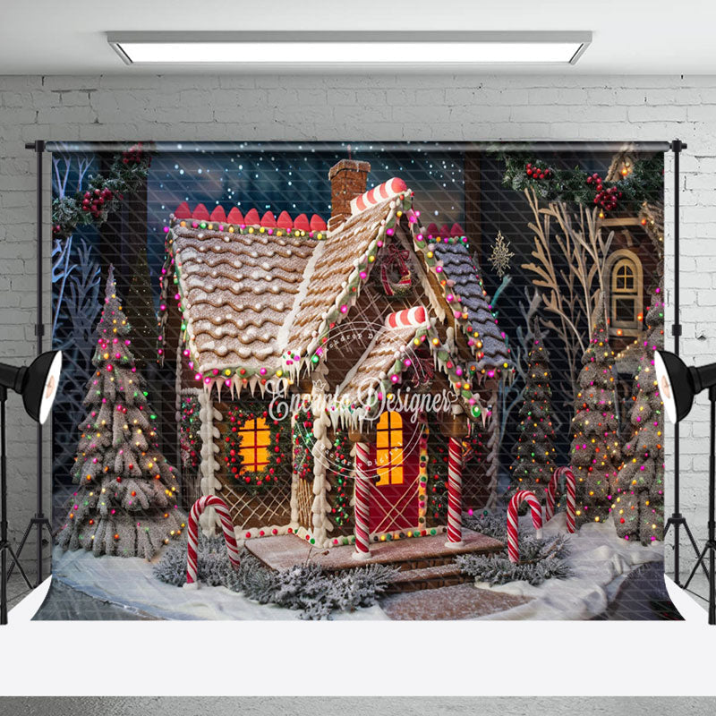 Candy Cane Gingerbread House Christmas Backdrop - Aperturee