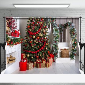 Christmas Scene Decorated Fireplace Festive Backdrop - Aperturee
