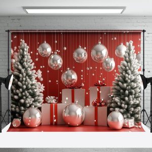 Christmas Vibe Silver Bells Trees Photo Backdrop - Aperturee