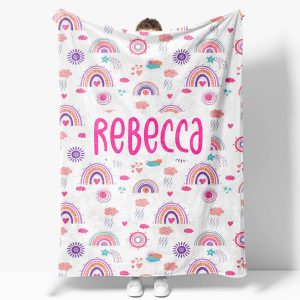 Colorful Boho Rainbow Weather Custom Name Blanket - Aperturee