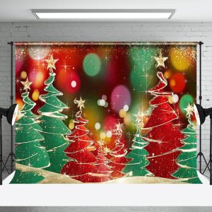 Colorful Bokeh Star Gilt Gold Tree Christmas Backdrop - Aperturee