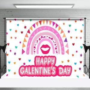 Colorful Hearts Rainbow Happy Galentines Day Backdrop - Aperturee