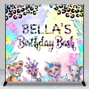Colorful Safari Animal Custom Name Birthday Backdrop - Aperturee