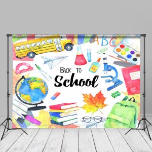 Colorful Subject Tools Bag Bus Back To School Backdrop - Aperturee