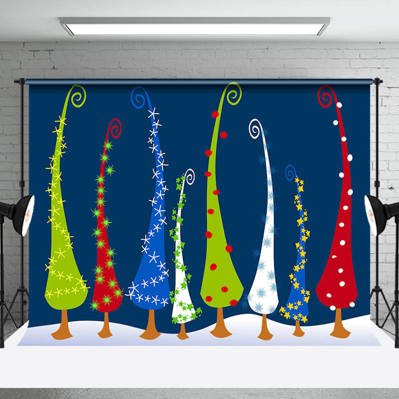Colorful Variant Magic Pine Tree Christmas Backdrop - Aperturee