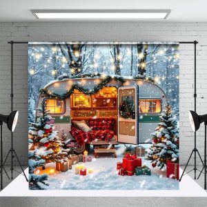 Cozy Camper Van Decorations Winter Forest Backdrop - Aperturee