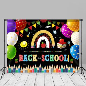 Crayon Stationery Rainbow Black Back To School Backdrop - Aperturee
