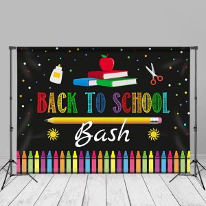 Custom Crayon Pencil Book Black Back To School Backdrop - Aperturee