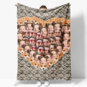 Custom Funny Crazy Family Pet Face Heart Blanket - Aperturee
