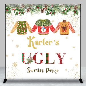 Custom Name Christmas Ugly Sweater Party Backdrop - Aperturee