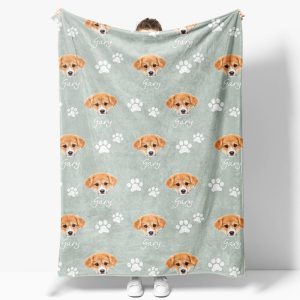 Custom Name Funny Cute Paw Patterns Pet Head Blanket - Aperturee