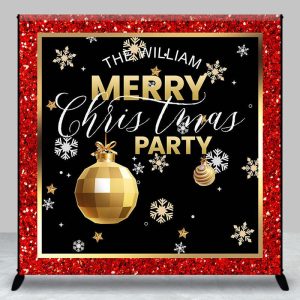 Custom Name Red Black Gold Merry Christmas Backdrop - Aperturee