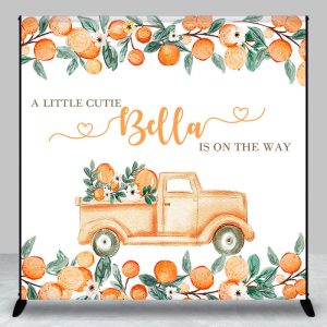 Cutie Orange Fruit Custom Name Baby Shower Backdrop - Aperturee