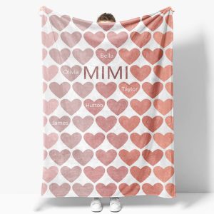 Dense Romantic Pink Heart Custom Family Name Blanket - Aperturee
