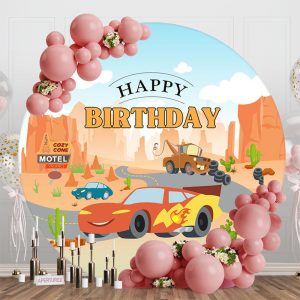 Desert Buggy Road Mountain Round Birthday Backdrop - Aperturee