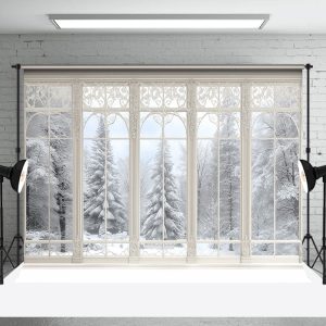 Elegant White Window Forest Window Photo Backdrop - Aperturee