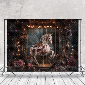 Fairy Tale Night Floral Carousel Fine Art Backdrop - Aperturee