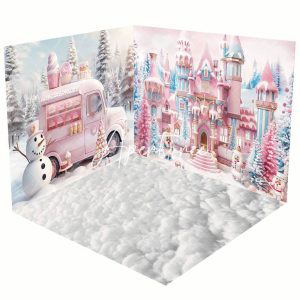 Fairy Tale Snowy Castle Christmas Room Set Backdrop - Aperturee