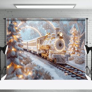 Fantasy Train White Pine Tree Xmas Photo Backdrop - Aperturee