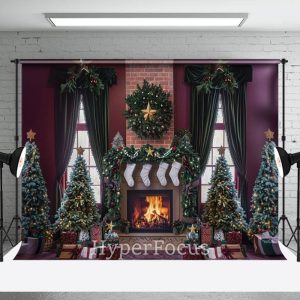 Festive Retro Room Xmas Tree Christmas Vibe Backdrop - Aperturee