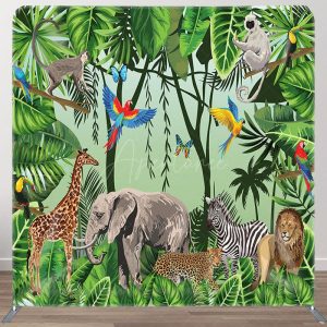 Forest And Animals Fabric Backdrop Cover for Birthday - Aperturee