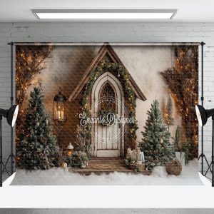 Forest Cabin Trees Winter Christmas Scene Photo Backdrop - Aperturee