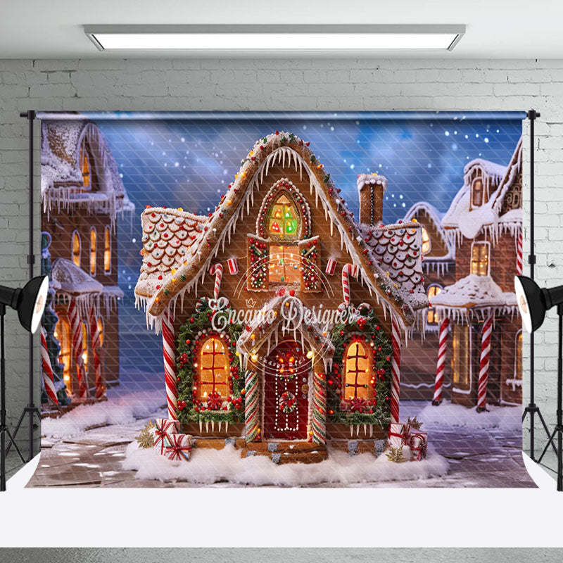 Gingerbread House Colorful Candy Christmas Backdrop - Aperturee