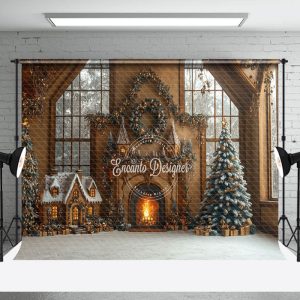 Gingerbread House Fireplace Window Christmas Backdrop - Aperturee