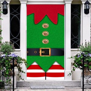 Gold Buttons Green Red Christmas Vibe Door Cover - Aperturee