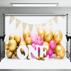 Gold Pink Balloons 1St Birthday Photography Backdrop - Aperturee