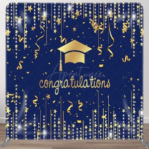Gold Star And Navy Fabric Graduation Backdrop Cover - Aperturee