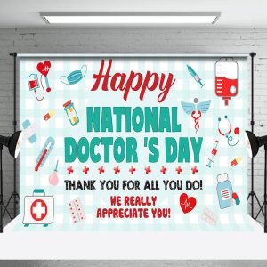 Green White Plaid National Doctors Day Backdrop - Aperturee