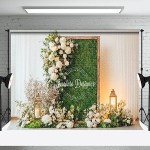 Greenery Wall Floral Warm Light Wedding Backdrop - Aperturee