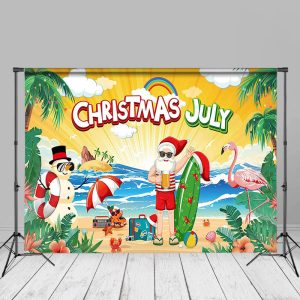 Hawaii Blue Sea Beach Santa Christmas In July Backdrop - Aperturee