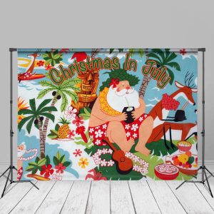Hawaii Style Holiday Santa Christmas In July Backdrop - Aperturee