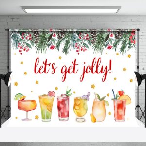 Lets Get Jolly Cherry Fruit Drinks Christmas Backdrop - Aperturee