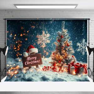 Light Bokeh Snowy Night Tree Merry Christmas Backdrop - Aperturee