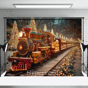 Light Glitter Festive Christmas Train Scene Backdrop - Aperturee