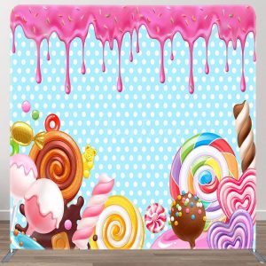 Lollipop Blue Theme Fabric Backdrop Cover for Birthday - Aperturee